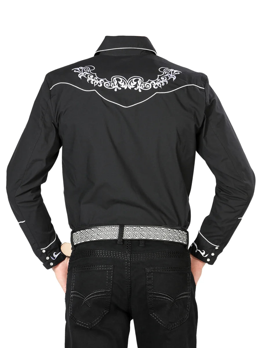 El General Men's Traditional Embroidered Western Charro Shirt Black/White 40987 - OriginalWestern.com