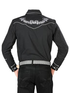 El General Men's Traditional Embroidered Western Charro Shirt Black/White 40987 - OriginalWestern.com
