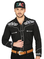 El General Men's Traditional Embroidered Western Charro Shirt Black/White 40987 - OriginalWestern.com