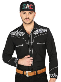 El General Men's Traditional Embroidered Western Charro Shirt Black/White 40987 - OriginalWestern.com