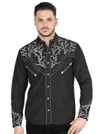 El General Men's Traditional Embroidered Western Charro Shirt - Black/White 44340 - OriginalWestern.com