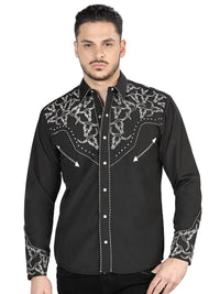 El General Men's Traditional Embroidered Western Charro Shirt - Black/White 44340 - OriginalWestern.com