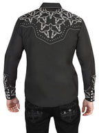 El General Men's Traditional Embroidered Western Charro Shirt - Black/White 44340 - OriginalWestern.com