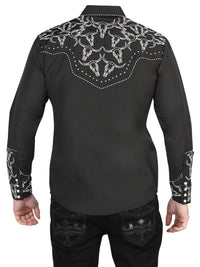 El General Men's Traditional Embroidered Western Charro Shirt - Black/White 44340 - OriginalWestern.com