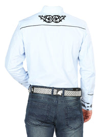 El General Men's Traditional Embroidered Western Charro Shirt Blue/Black 40785 - OriginalWestern.com