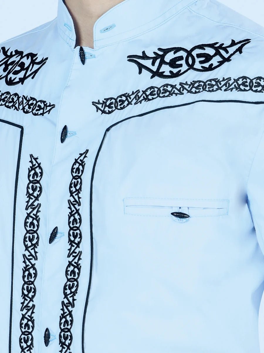 El General Men's Traditional Embroidered Western Charro Shirt Blue/Black 40785 - OriginalWestern.com