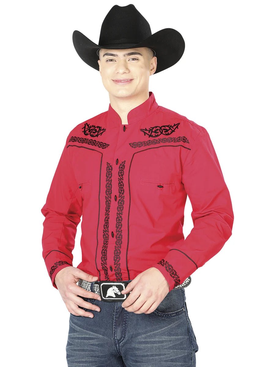 El General Men's Traditional Embroidered Western Charro Shirt Red/Black 40786 - OriginalWestern.com