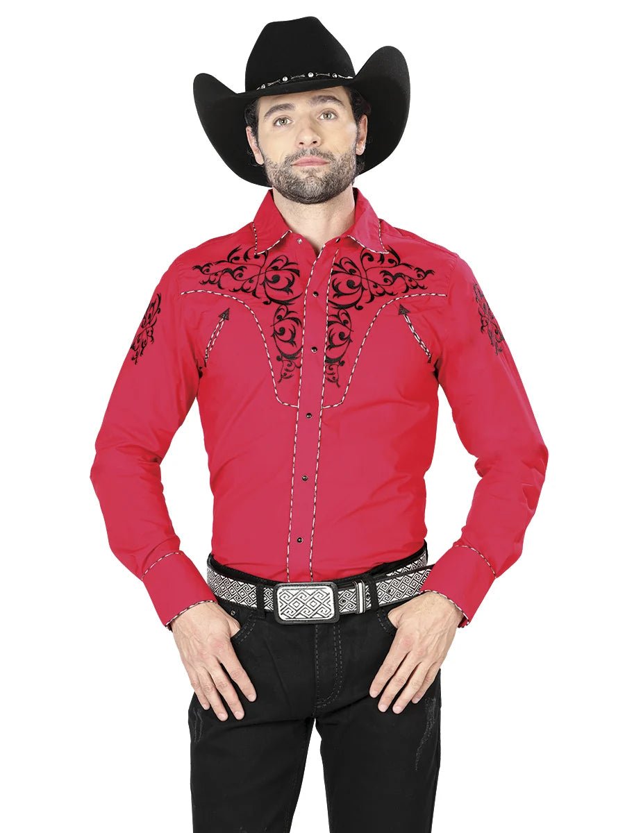 El General Men's Traditional Embroidered Western Charro Shirt Red/Black 40992 - OriginalWestern.com