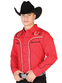 El General Men's Traditional Embroidered Western Charro Shirt Red/Black 43294 - OriginalWestern.com