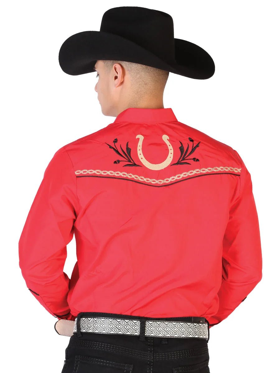 El General Men's Traditional Embroidered Western Charro Shirt Red/Black 43294 - OriginalWestern.com