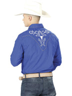 El General Men's Traditional Embroidered Western Charro Shirt Royal Blue/White 41005 - OriginalWestern.com