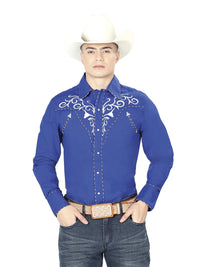 El General Men's Traditional Embroidered Western Charro Shirt Royal Blue/White 41005 - OriginalWestern.com