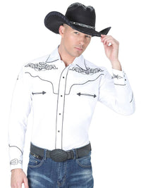 El General Men's Traditional Embroidered Western Charro Shirt - White/Black 40984 - OriginalWestern.com