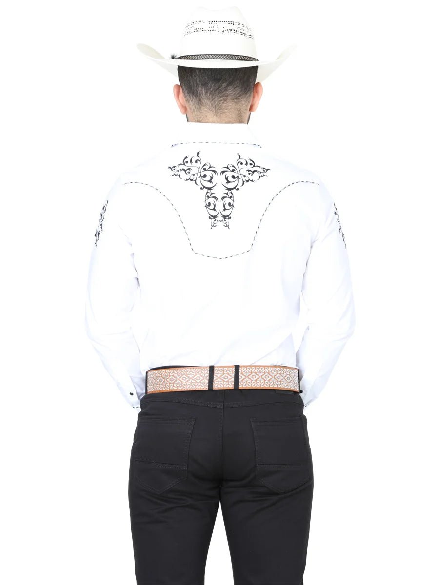 El General Men's Traditional Embroidered Western Charro Shirt White/Black 40991 - OriginalWestern.com