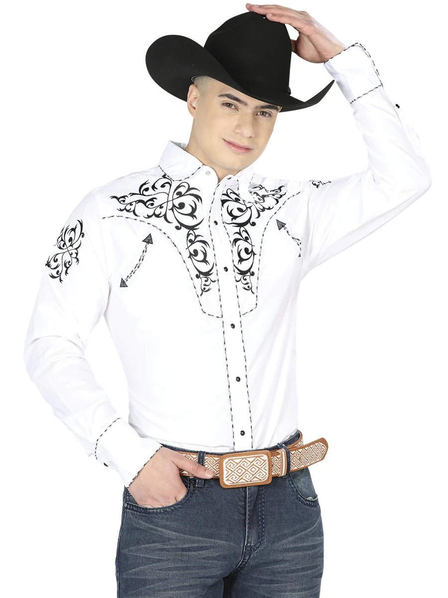 El General Men's Traditional Embroidered Western Charro Shirt White/Black 40991 - OriginalWestern.com