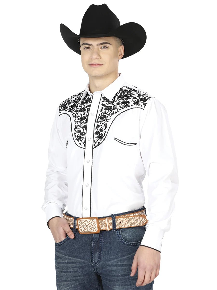 El General Men's Traditional Embroidered Western Charro Shirt - White/Black 43300 - OriginalWestern.com