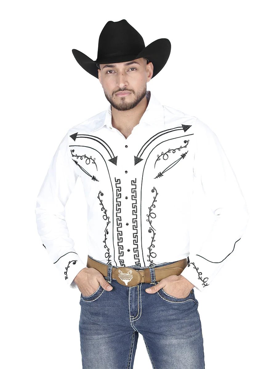 El General Men's Traditional Embroidered Western Charro Shirt - White/Black 44300 - OriginalWestern.com