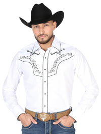 El General Men's Traditional Embroidered Western Charro Shirt - White/Black 44302 - OriginalWestern.com