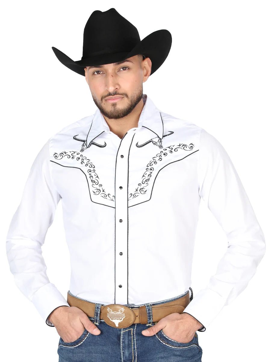 El General Men's Traditional Embroidered Western Charro Shirt - White/Black 44302 - OriginalWestern.com