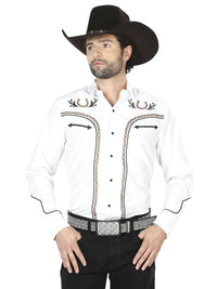 El General Men's Traditional Embroidered Western Charro Shirt White/Gold 43296 - OriginalWestern.com
