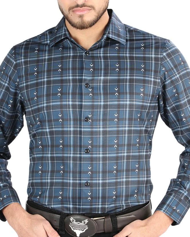 El General - Men’s Western Shirt in Navy-White Plaid 44706 - OriginalWestern.com