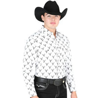 El General - Men's White Western Shirt with Longhorn Skull Print 44305 - OriginalWestern.com
