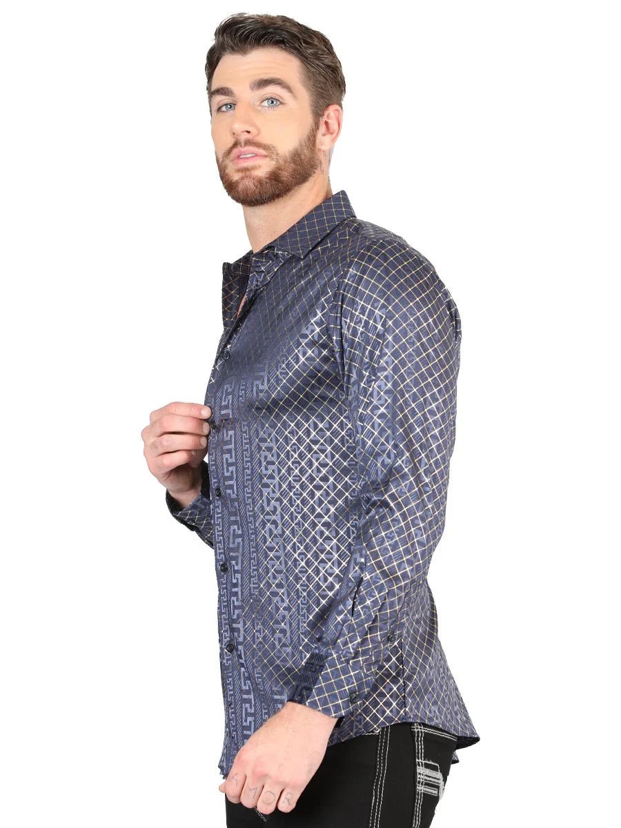 El General - Navy Blue Casual Long-Sleeve Shirt 44551 - OriginalWestern.com