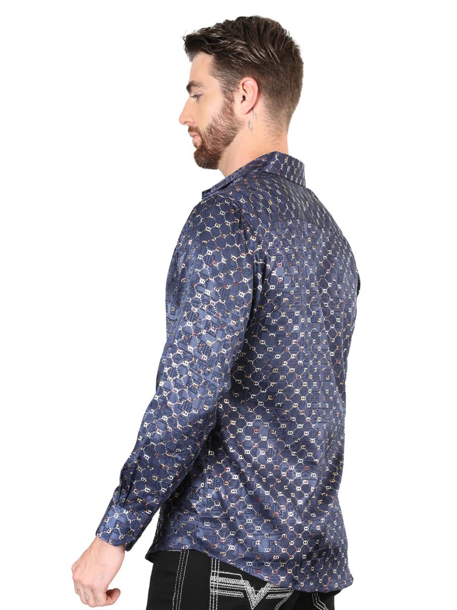 El General Navy/Gold Casual Long-Sleeve Shirt 44548 - OriginalWestern.com