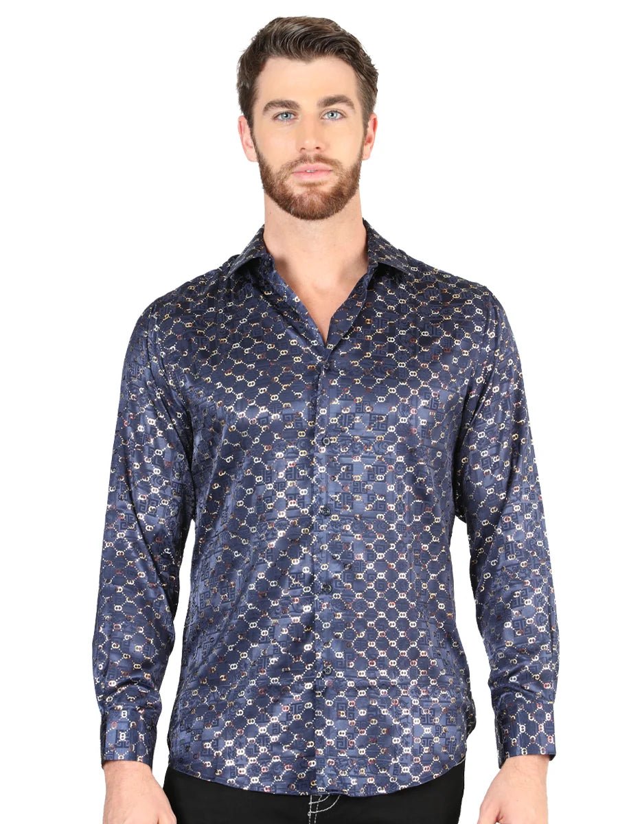 El General Navy/Gold Casual Long-Sleeve Shirt 44548 - OriginalWestern.com