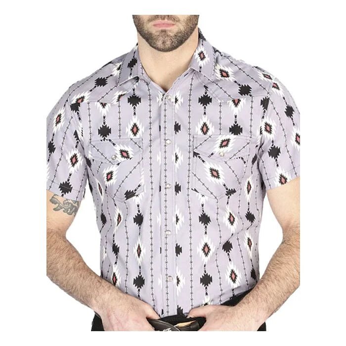 El General - Pale Lilac Short-Sleeve Western Shirt with Tribal-Inspired Design 44461 - OriginalWestern.com
