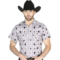 El General - Pale Lilac Short-Sleeve Western Shirt with Tribal-Inspired Design 44461 - OriginalWestern.com