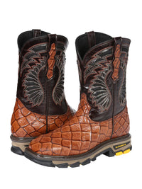 El General Pirarucu Fish Print Square Toe Soft Toe Work Boots – Cognac - OriginalWestern.com