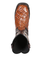 El General Pirarucu Fish Print Square Toe Soft Toe Work Boots – Cognac - OriginalWestern.com