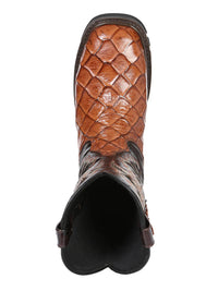 El General Pirarucu Fish Print Square Toe Soft Toe Work Boots – Cognac - OriginalWestern.com