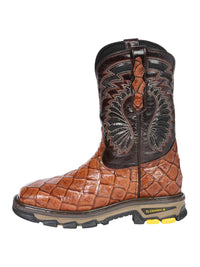 El General Pirarucu Fish Print Square Toe Soft Toe Work Boots – Cognac - OriginalWestern.com