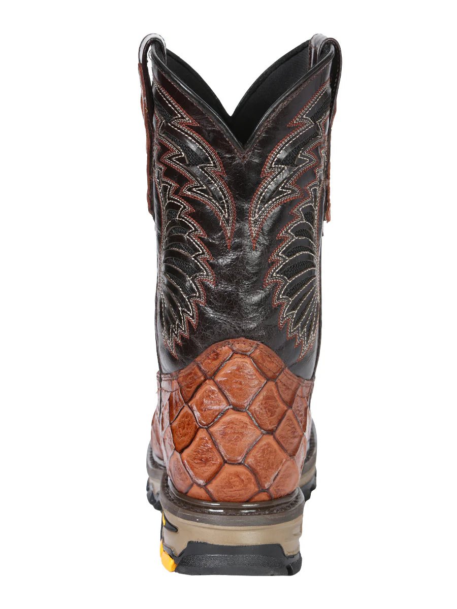 El General Pirarucu Fish Print Square Toe Soft Toe Work Boots – Cognac - OriginalWestern.com