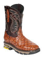 El General Pirarucu Fish Print Square Toe Soft Toe Work Boots – Cognac - OriginalWestern.com