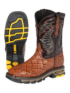 El General Pirarucu Fish Print Square Toe Soft Toe Work Boots – Cognac - OriginalWestern.com