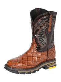 El General Pirarucu Fish Print Square Toe Soft Toe Work Boots – Cognac - OriginalWestern.com