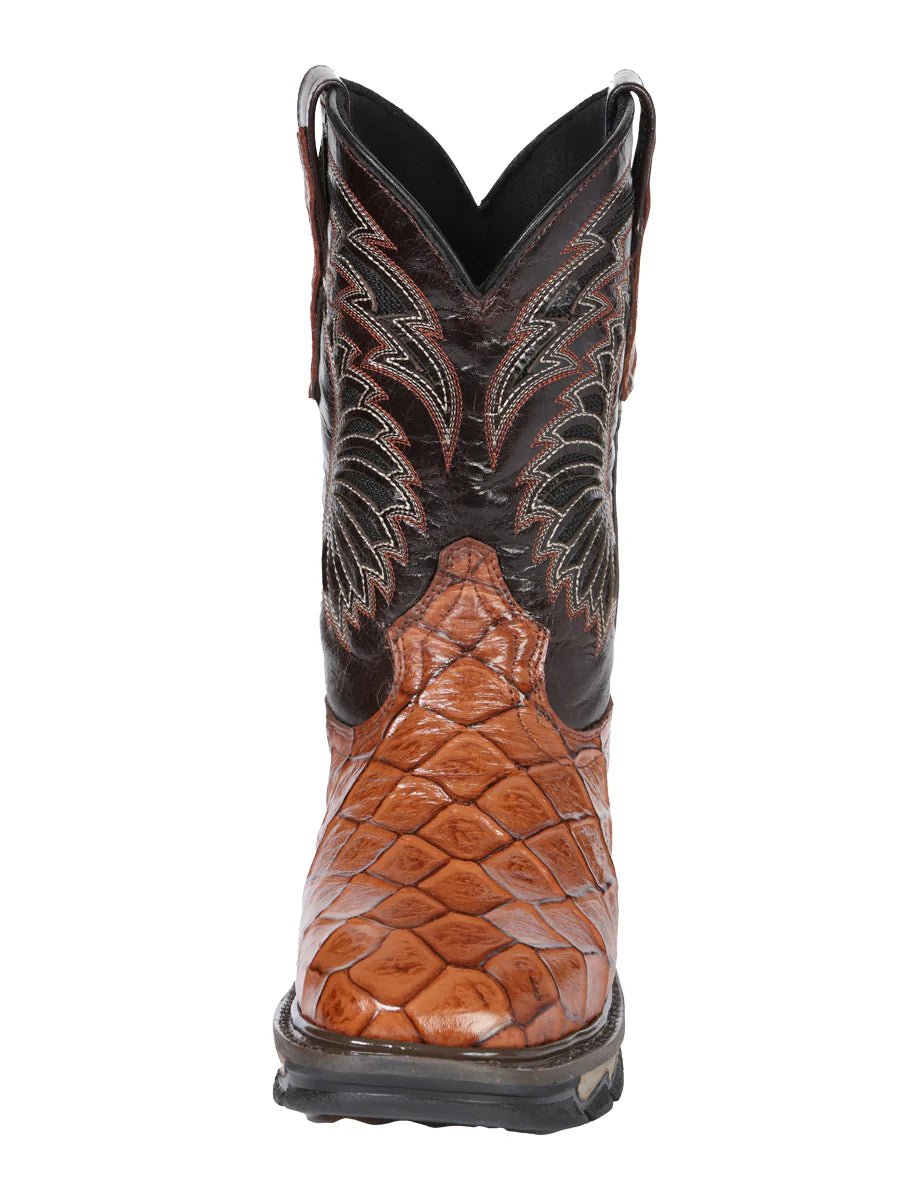 El General Pirarucu Fish Print Square Toe Soft Toe Work Boots – Cognac - OriginalWestern.com