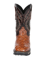 El General Pirarucu Fish Print Square Toe Soft Toe Work Boots – Cognac - OriginalWestern.com