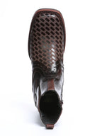 El General Premium Laser Cut Leather Square Toe Ankle Boots with Zipper - Brown - OriginalWestern.com