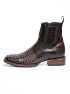 El General Premium Laser Cut Leather Square Toe Ankle Boots with Zipper - Brown - OriginalWestern.com