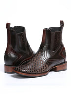 El General Premium Laser Cut Leather Square Toe Ankle Boots with Zipper - Brown - OriginalWestern.com
