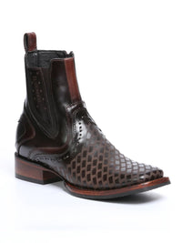 El General Premium Laser Cut Leather Square Toe Ankle Boots with Zipper - Brown - OriginalWestern.com