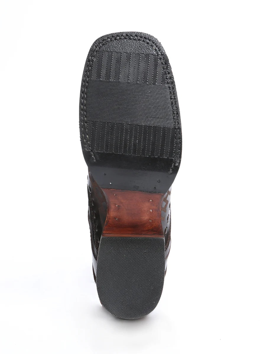 El General Premium Laser Cut Leather Square Toe Ankle Boots with Zipper - Brown - OriginalWestern.com
