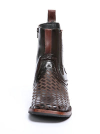 El General Premium Laser Cut Leather Square Toe Ankle Boots with Zipper - Brown - OriginalWestern.com