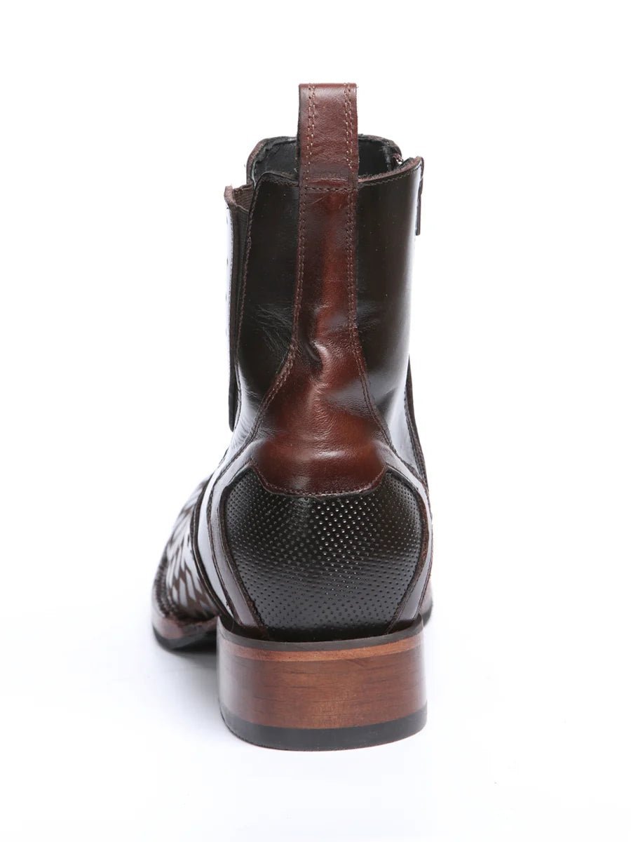 El General Premium Laser Cut Leather Square Toe Ankle Boots with Zipper - Brown - OriginalWestern.com