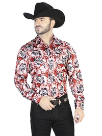 El General - Red With Roses Casual Long Sleeve Shirt 44068 - OriginalWestern.com