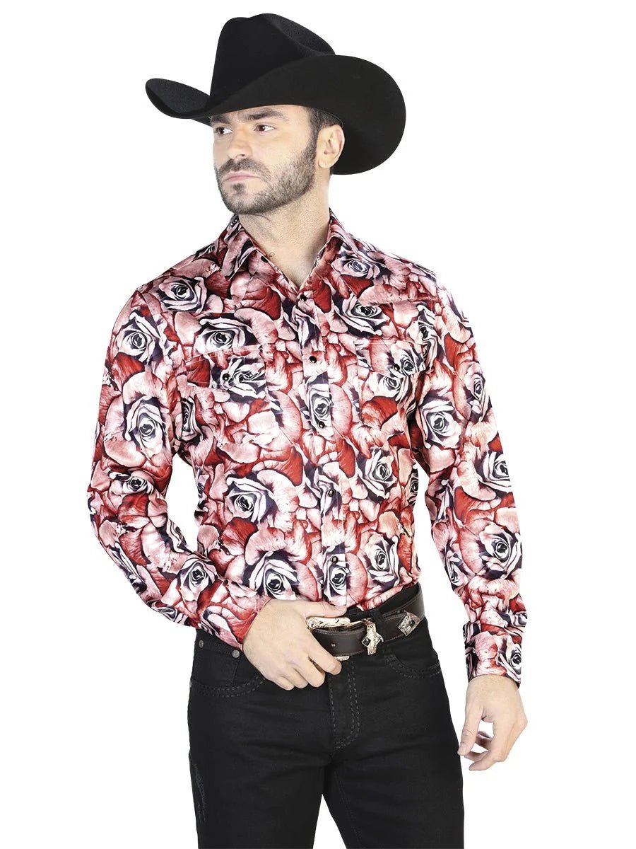 El General - Red With Roses Casual Long Sleeve Shirt 44068 - OriginalWestern.com